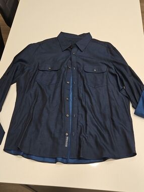 Perry Ellis Navy Button-Front Long Sleeve Shirt